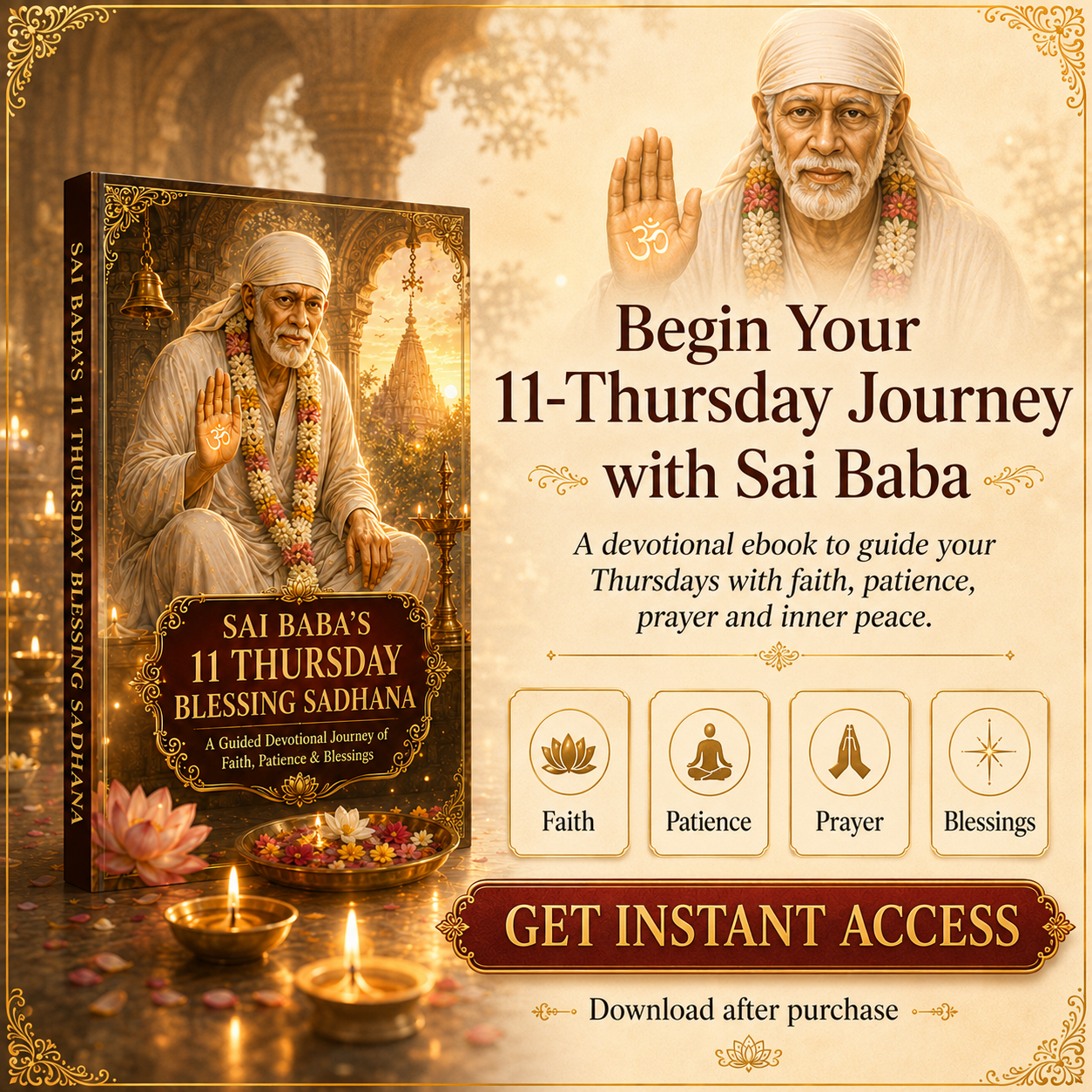 Sai Baba’s 11 Thursday Blessing Sadhana – Complete Devotional E-Book with Prayers, Mantras, Affirmations & Gratitude Journal