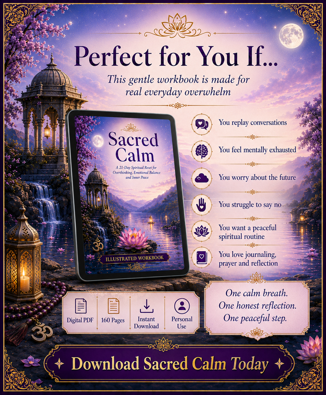 Sacred Calm: A Well-Being Philosophy & 21-Day Spiritual Reset for Overthinking, Emotional Balance and Inner Peace — 160-Page Illustrated Digital Workbook