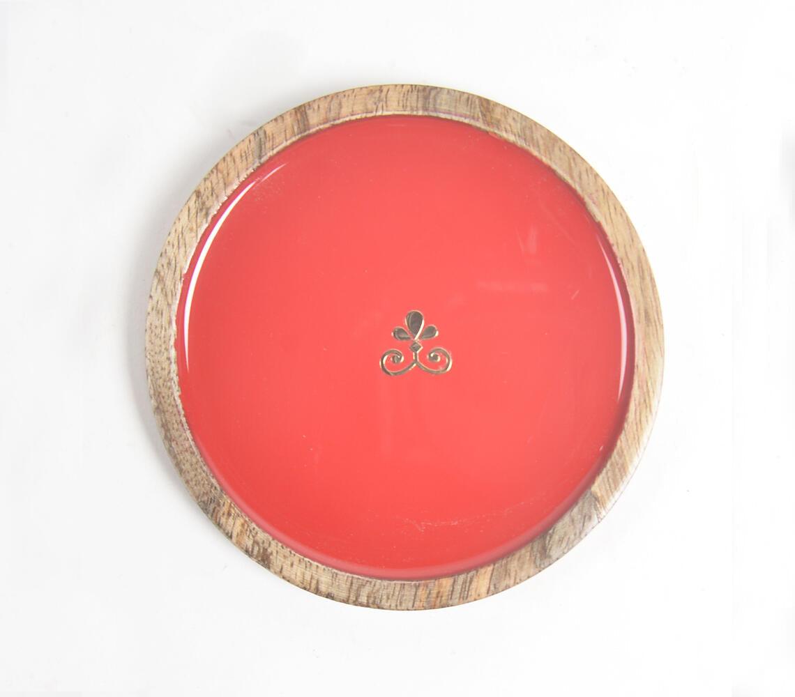Enameled Scarlet Regal Motif Wooden Coasters (set of 4) - GAAIA