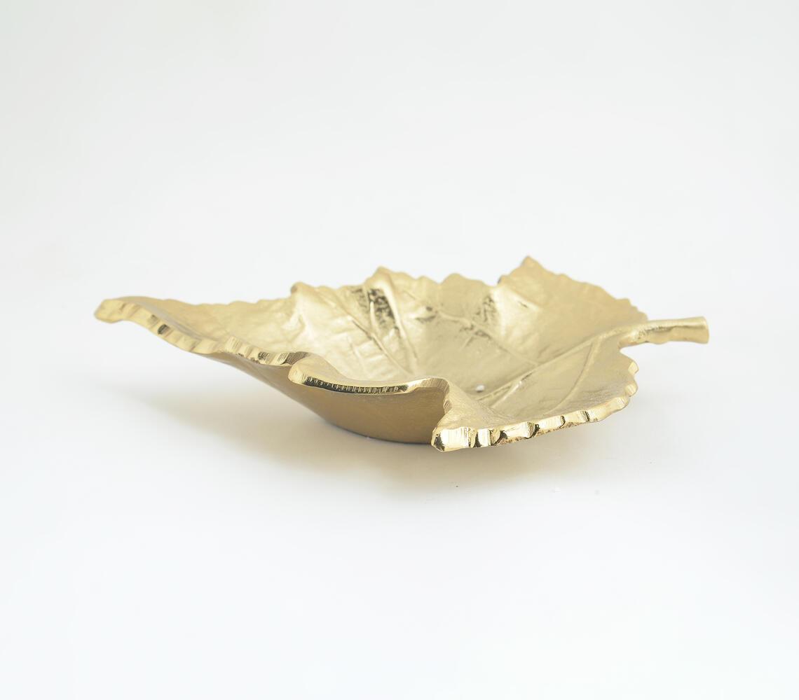 Gold Toned Autumn Leaf Aluminium Dish - GAAIA