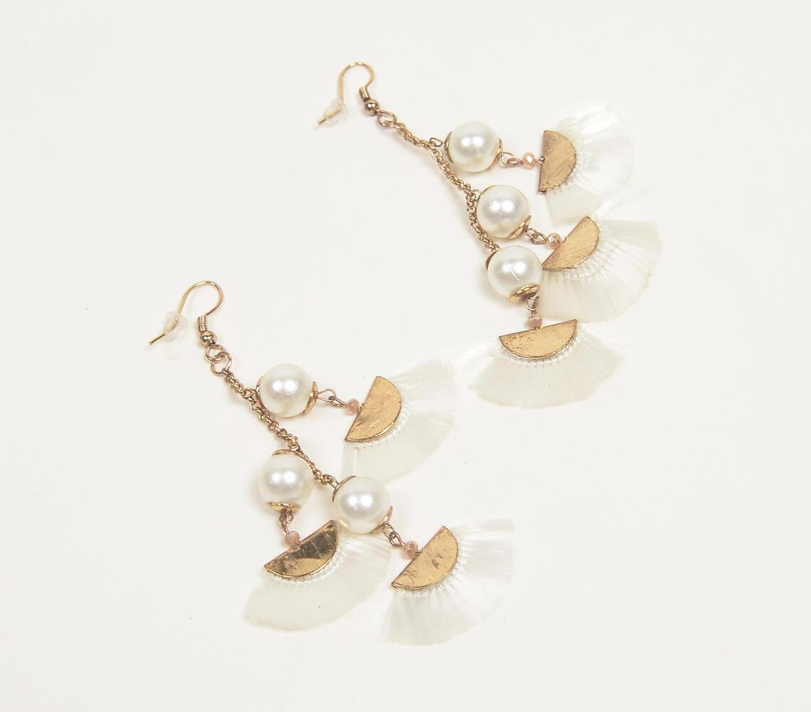 Gold-Toned Iron & Pearl Fringed Dangle Earrings - GAAIA