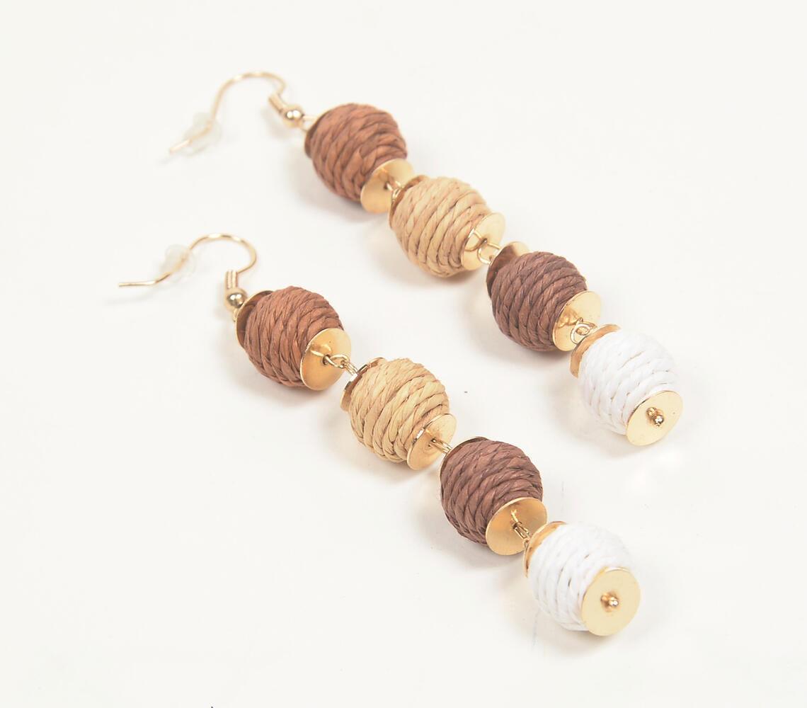 Gold-Toned Iron & Raffia-Wrapped Shoulder Duster Earrings - GAAIA