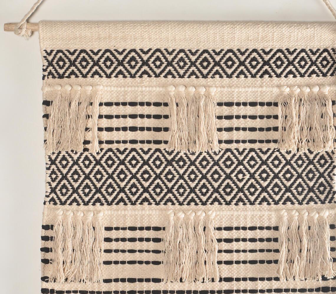 Handwoven Cotton Geometric Fringed Wall Hanging - GAAIA