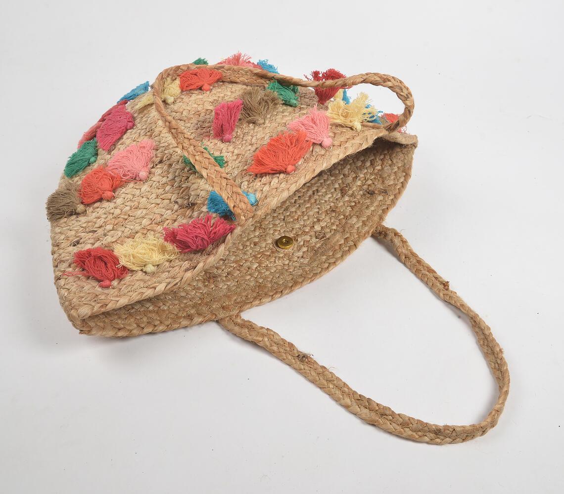 Multicolor Tasseled Jute Tote Bag - GAAIA