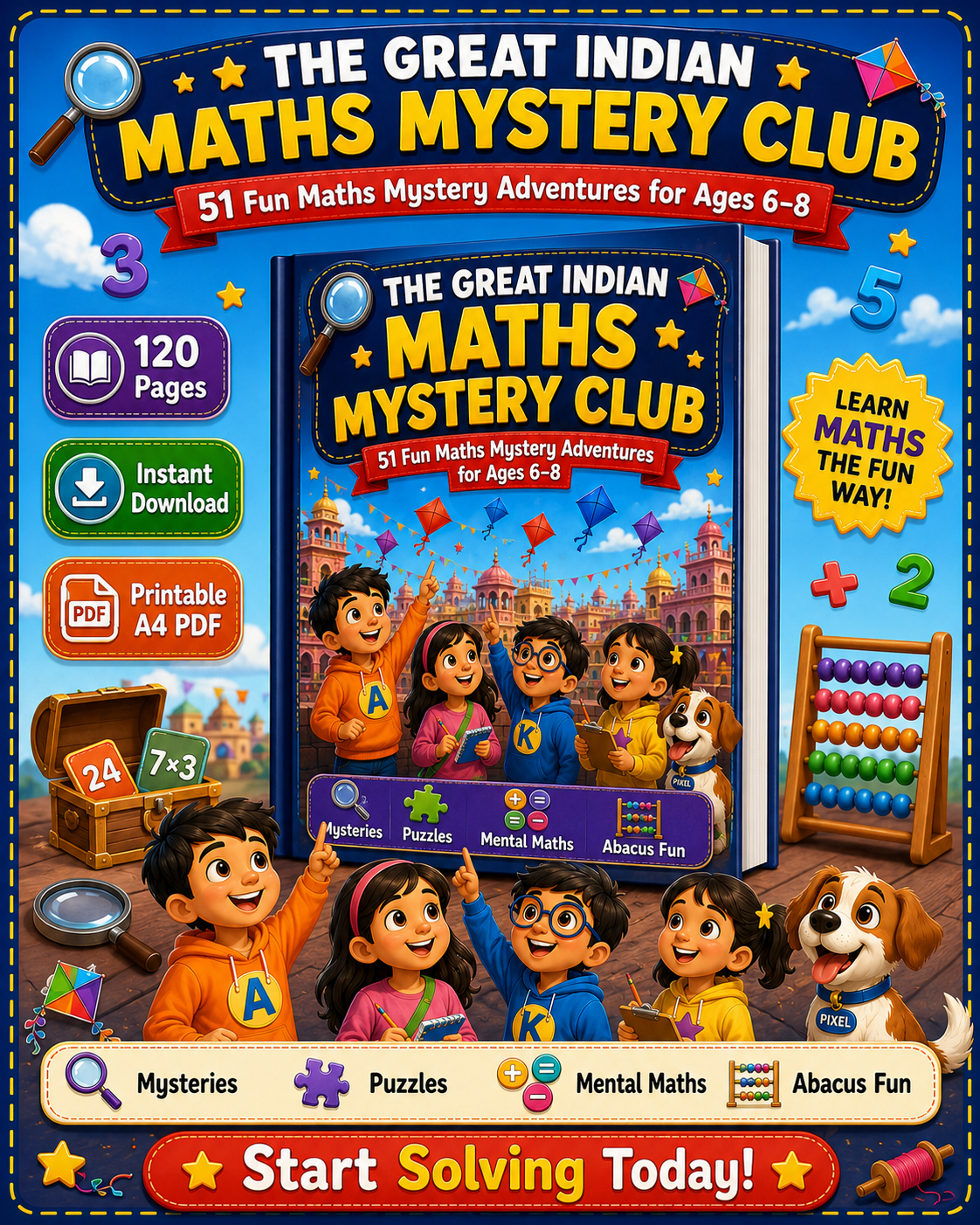 The Great Indian Maths Mystery Club 🕵️‍♂️ | 51 Fun Maths Adventures, Puzzles & Mental Maths Activities for Kids Ages 6–8