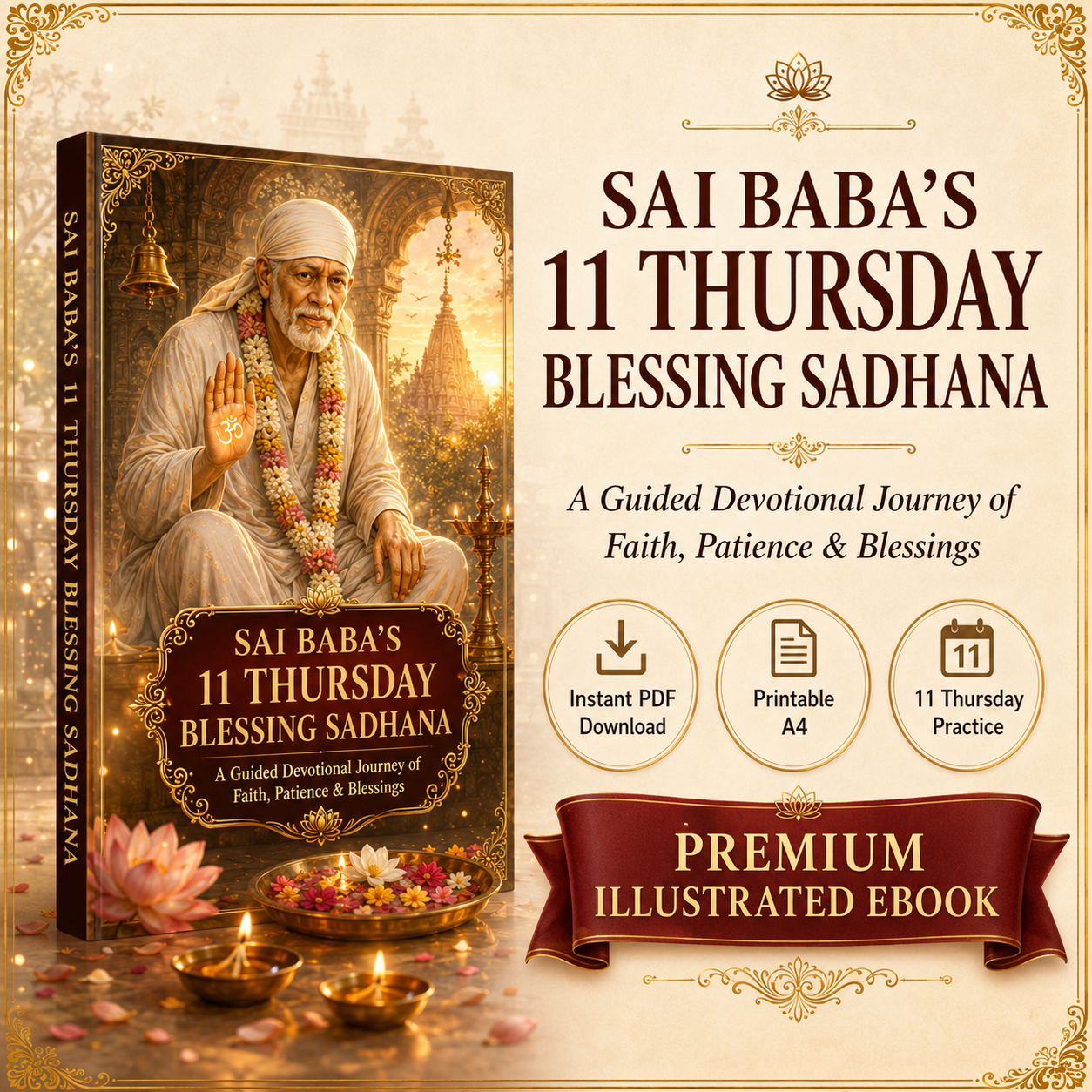 Sai Baba’s 11 Thursday Blessing Sadhana – Complete Devotional E-Book with Prayers, Mantras, Affirmations & Gratitude Journal