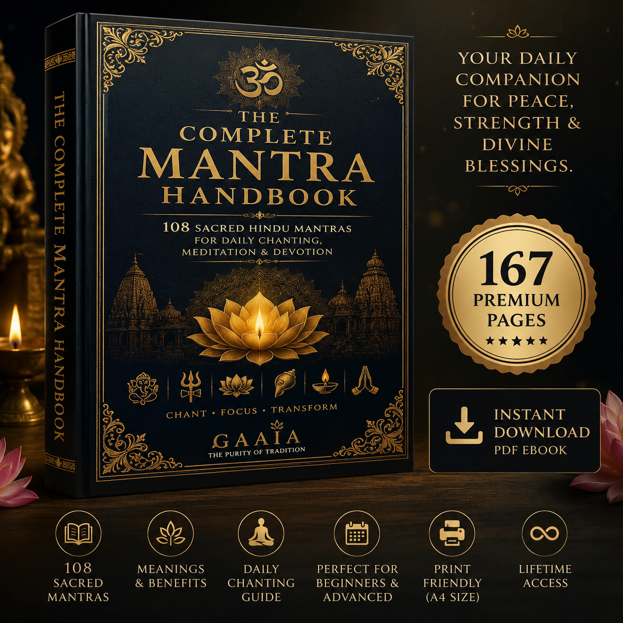 The Complete Mantra Handbook – 108 Powerful Hindu Mantras for Daily Chanting, Meditation & Spiritual Growth (Premium Illustrated eBook)