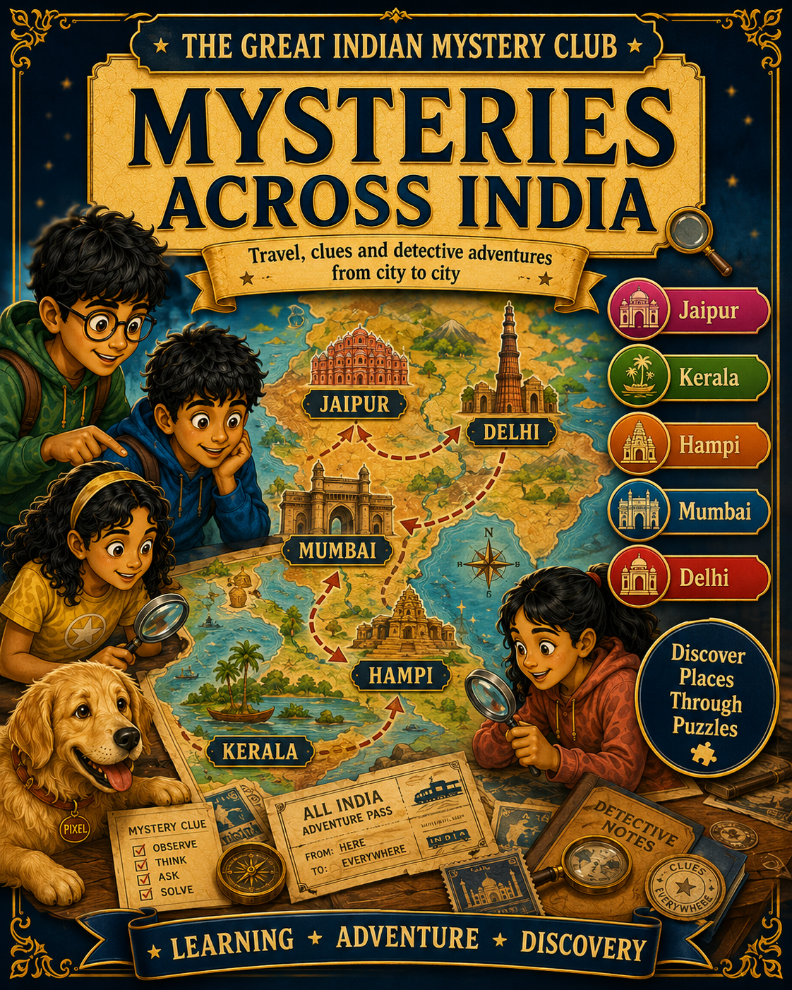 The Great Indian Mystery Club 🕵️‍♂️ | 51 Detective Adventures, Secret Codes & Brain Puzzles for Kids Ages 7–12 | 120-Page Printable PDF