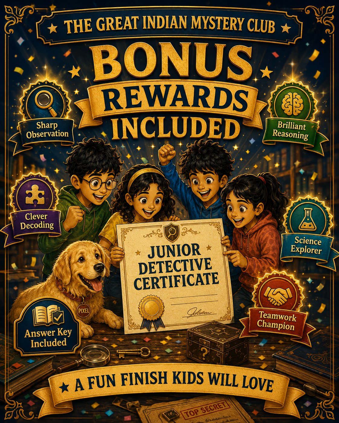 The Great Indian Mystery Club 🕵️‍♂️ | 51 Detective Adventures, Secret Codes & Brain Puzzles for Kids Ages 7–12 | 120-Page Printable PDF