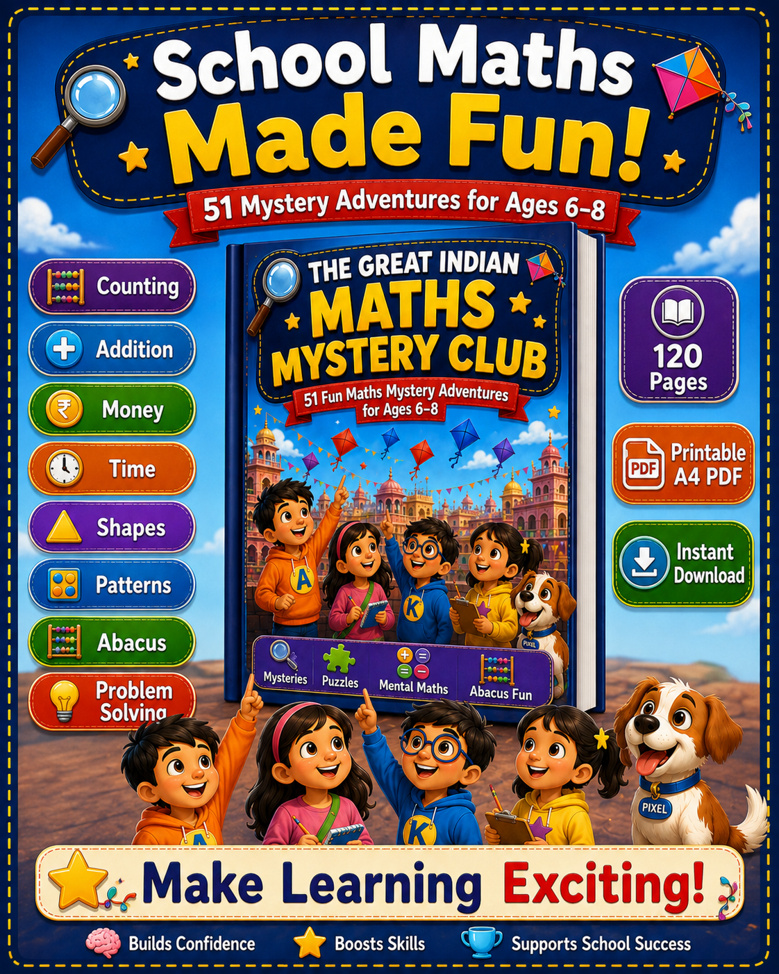 The Great Indian Maths Mystery Club 🕵️‍♂️ | 51 Fun Maths Adventures, Puzzles & Mental Maths Activities for Kids Ages 6–8
