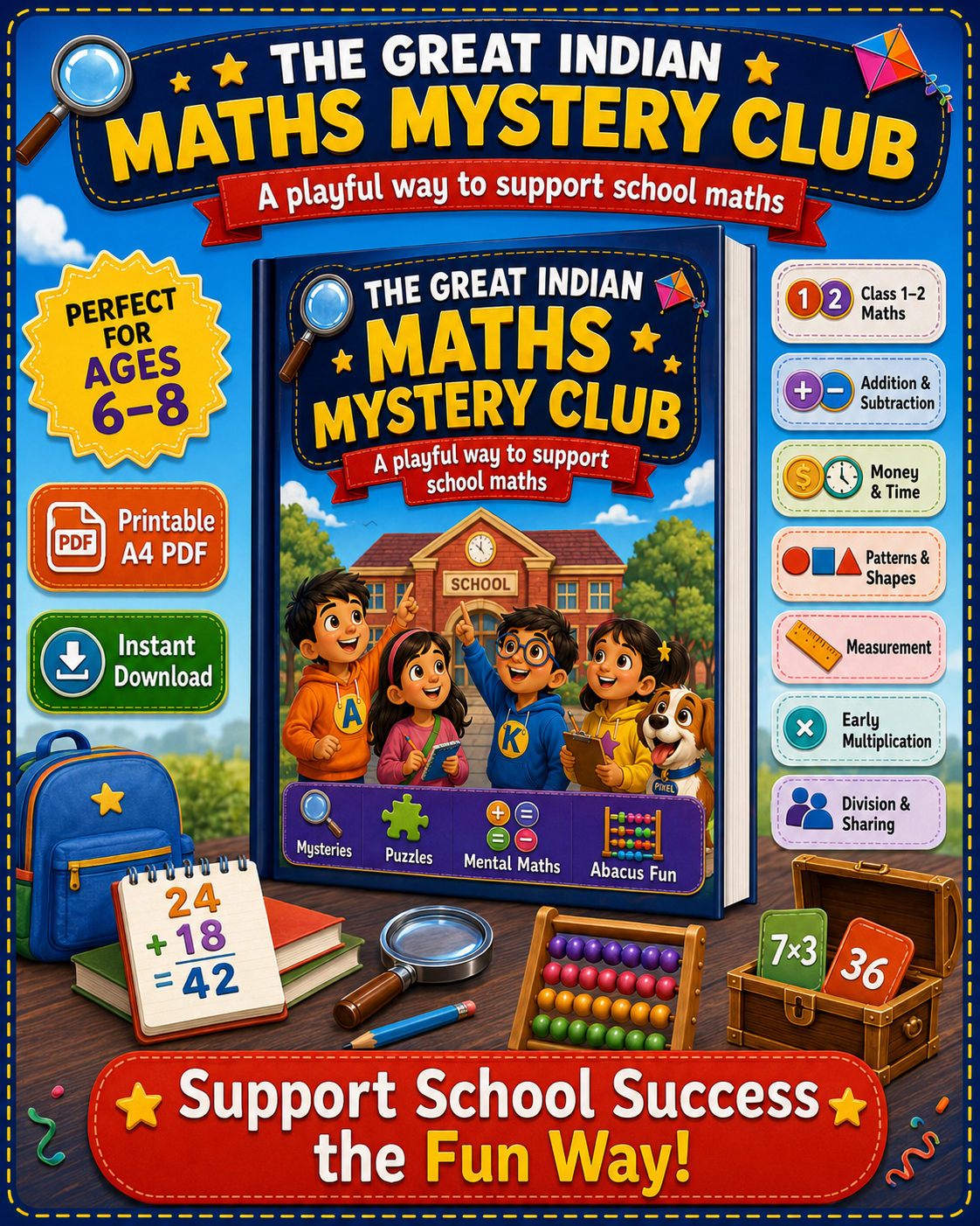 The Great Indian Maths Mystery Club 🕵️‍♂️ | 51 Fun Maths Adventures, Puzzles & Mental Maths Activities for Kids Ages 6–8