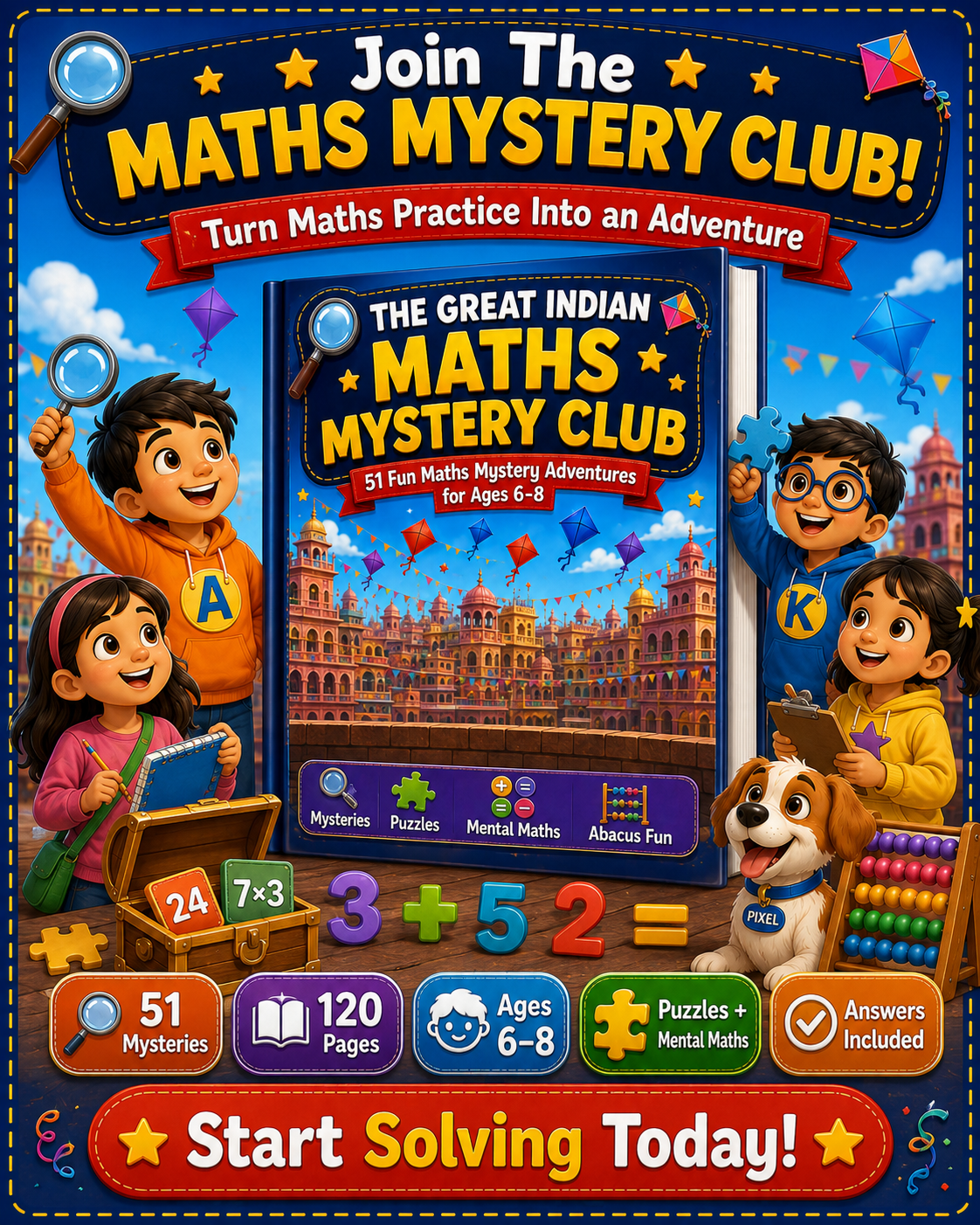 The Great Indian Maths Mystery Club 🕵️‍♂️ | 51 Fun Maths Adventures, Puzzles & Mental Maths Activities for Kids Ages 6–8