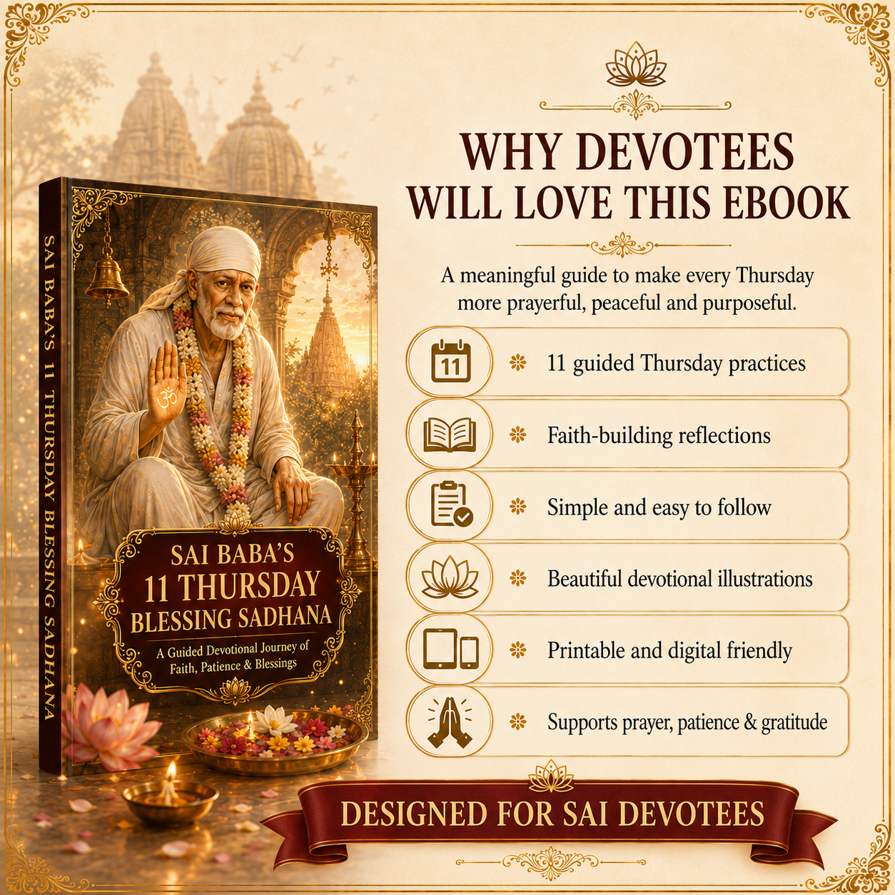 Sai Baba’s 11 Thursday Blessing Sadhana – Complete Devotional E-Book with Prayers, Mantras, Affirmations & Gratitude Journal