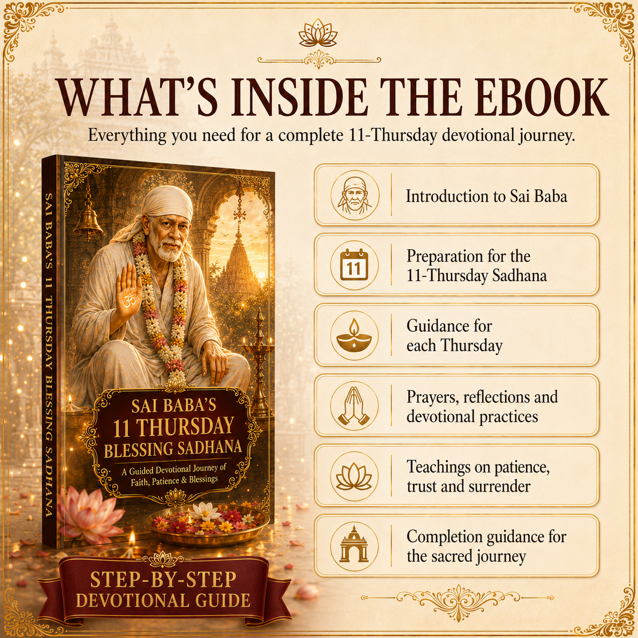 Sai Baba’s 11 Thursday Blessing Sadhana – Complete Devotional E-Book with Prayers, Mantras, Affirmations & Gratitude Journal