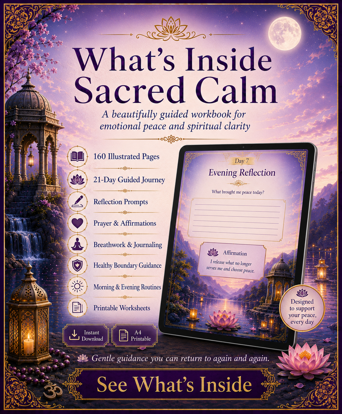 Sacred Calm: A Well-Being Philosophy & 21-Day Spiritual Reset for Overthinking, Emotional Balance and Inner Peace — 160-Page Illustrated Digital Workbook