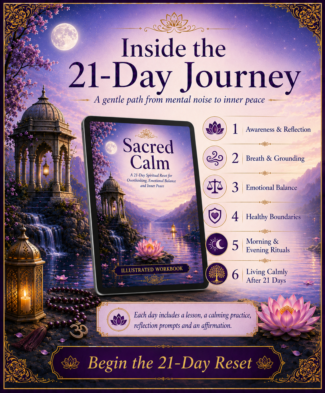 Sacred Calm: A Well-Being Philosophy & 21-Day Spiritual Reset for Overthinking, Emotional Balance and Inner Peace — 160-Page Illustrated Digital Workbook