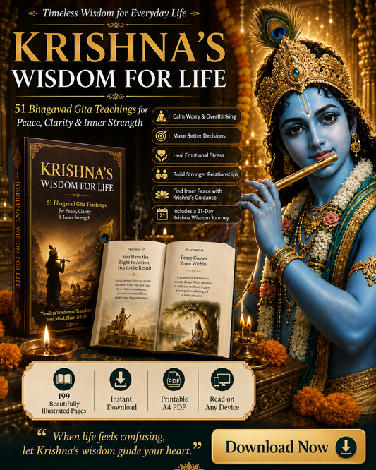 Krishna’s Wisdom for Life – 51 Bhagavad Gita Teachings for Worry, Decisions, Relationships & Inner Peace | 199-Page Illustrated Digital Ebook