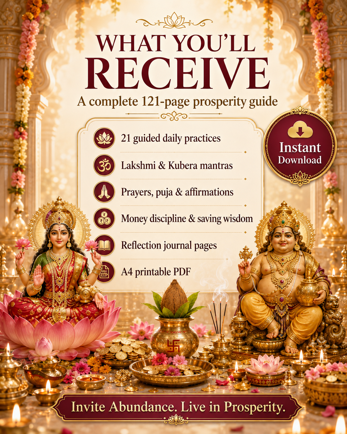 Lakshmi Kubera’s 21-Day Prosperity Sadhana – Illustrated Wealth, Abundance & Financial Peace,Daily Mantras, Puja, Prayers