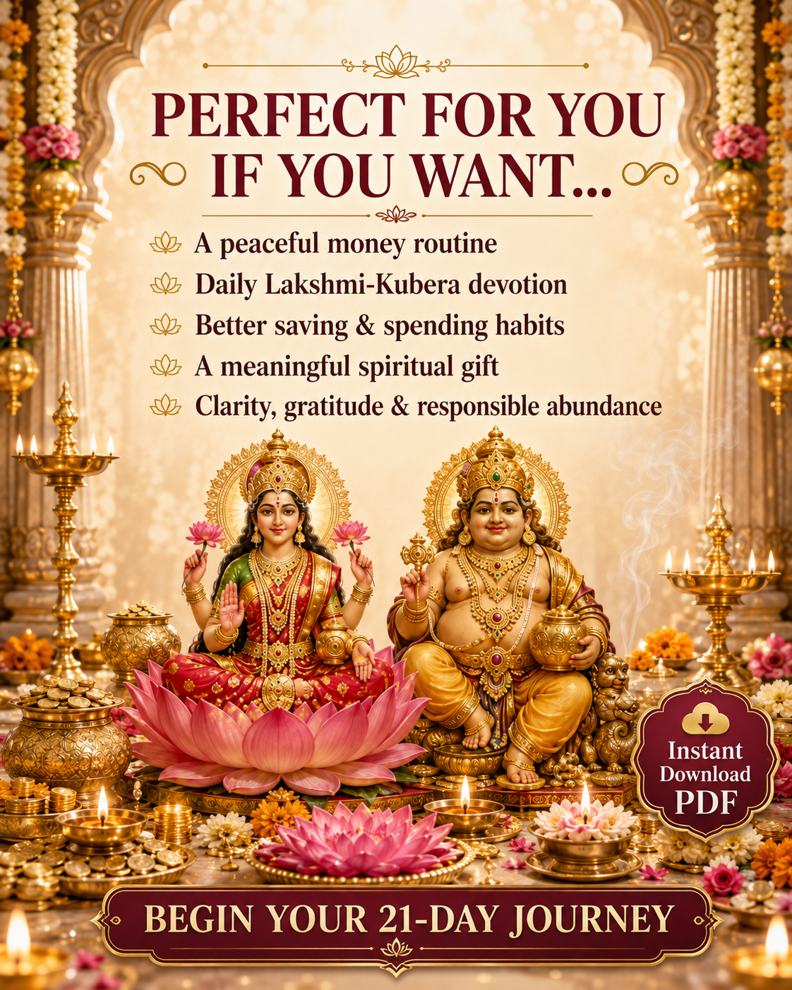 Lakshmi Kubera’s 21-Day Prosperity Sadhana – Illustrated Wealth, Abundance & Financial Peace,Daily Mantras, Puja, Prayers