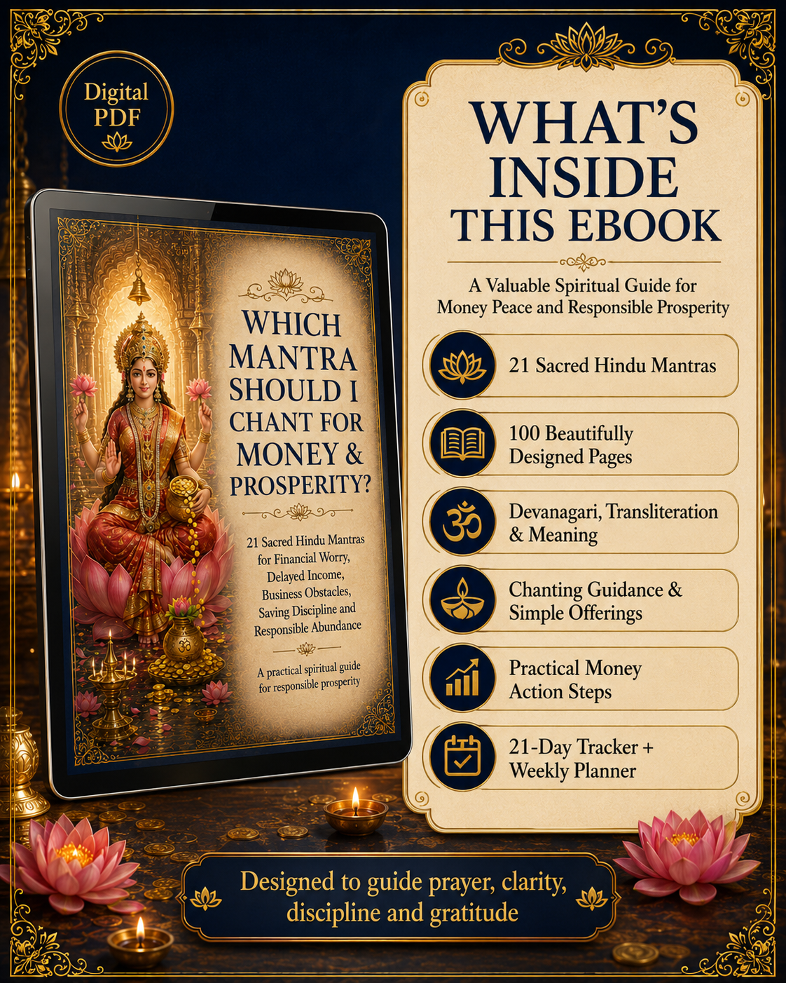 Which Mantra Should I Chant for Money & Prosperity? 💰✨ | 21 Sacred Hindu Mantras – Illustrated 100-Page Digital Ebook