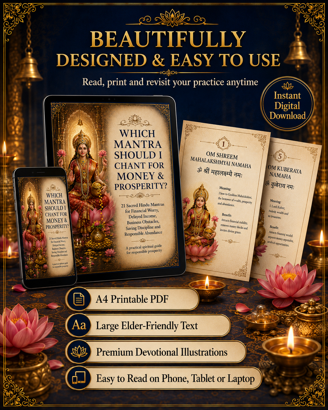 Which Mantra Should I Chant for Money & Prosperity? 💰✨ | 21 Sacred Hindu Mantras – Illustrated 100-Page Digital Ebook