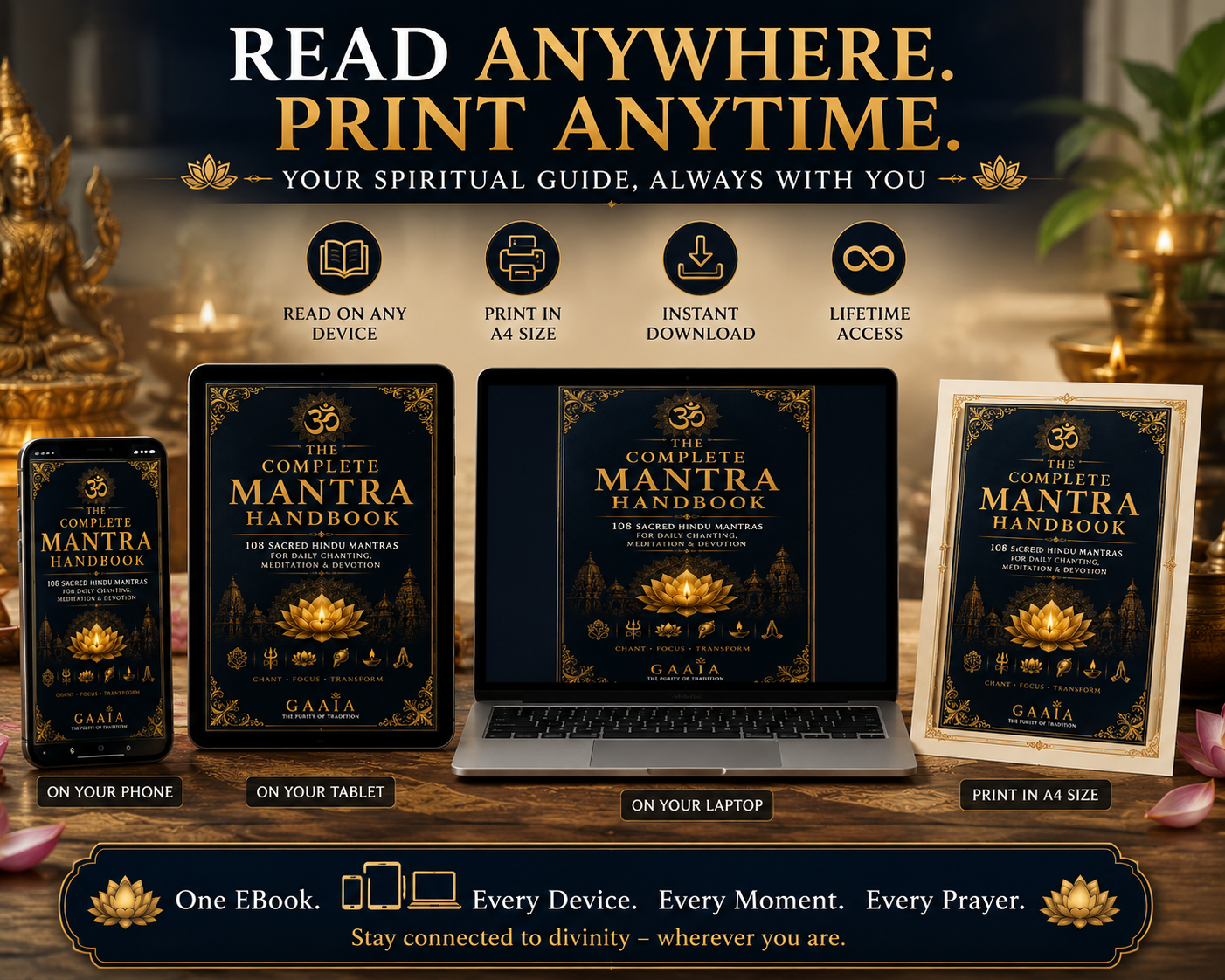 The Complete Mantra Handbook – 108 Powerful Hindu Mantras for Daily Chanting, Meditation & Spiritual Growth (Premium Illustrated eBook)