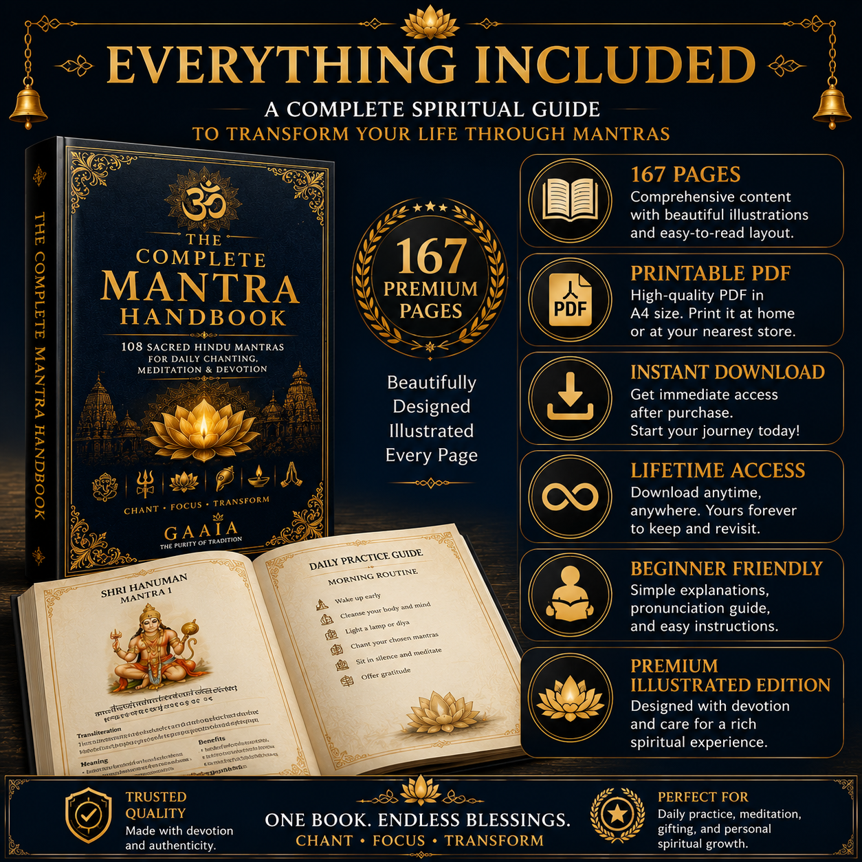 The Complete Mantra Handbook – 108 Powerful Hindu Mantras for Daily Chanting, Meditation & Spiritual Growth (Premium Illustrated eBook)