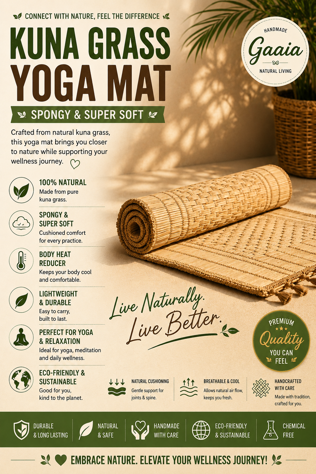 Kuna Grass Yoga Mat - Spongy and Super Soft