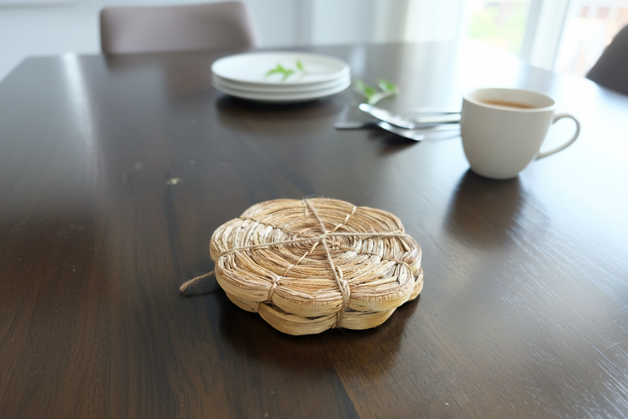 Handmade Banana Straw Trivet | Eco-Friendly Heat Resistant Pot Mat | Natural Kitchen & Dining Decor (Set of 4)