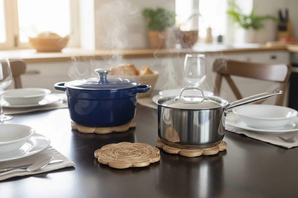 Handmade Banana Straw Trivet | Eco-Friendly Heat Resistant Pot Mat | Natural Kitchen & Dining Decor (Set of 4)