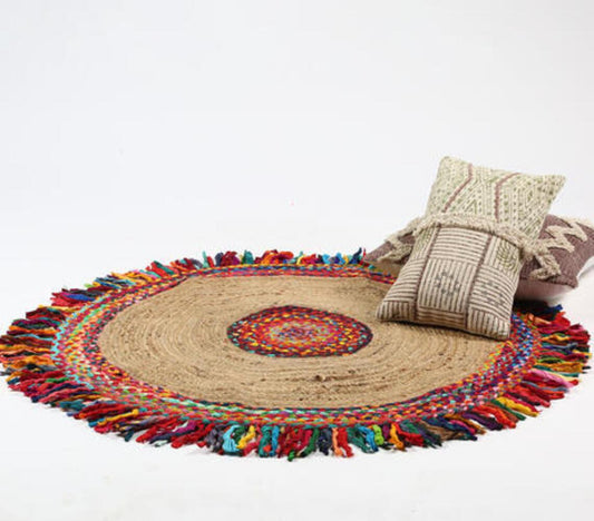 Hand braided upcycled cotton & jute rug - GAAIA