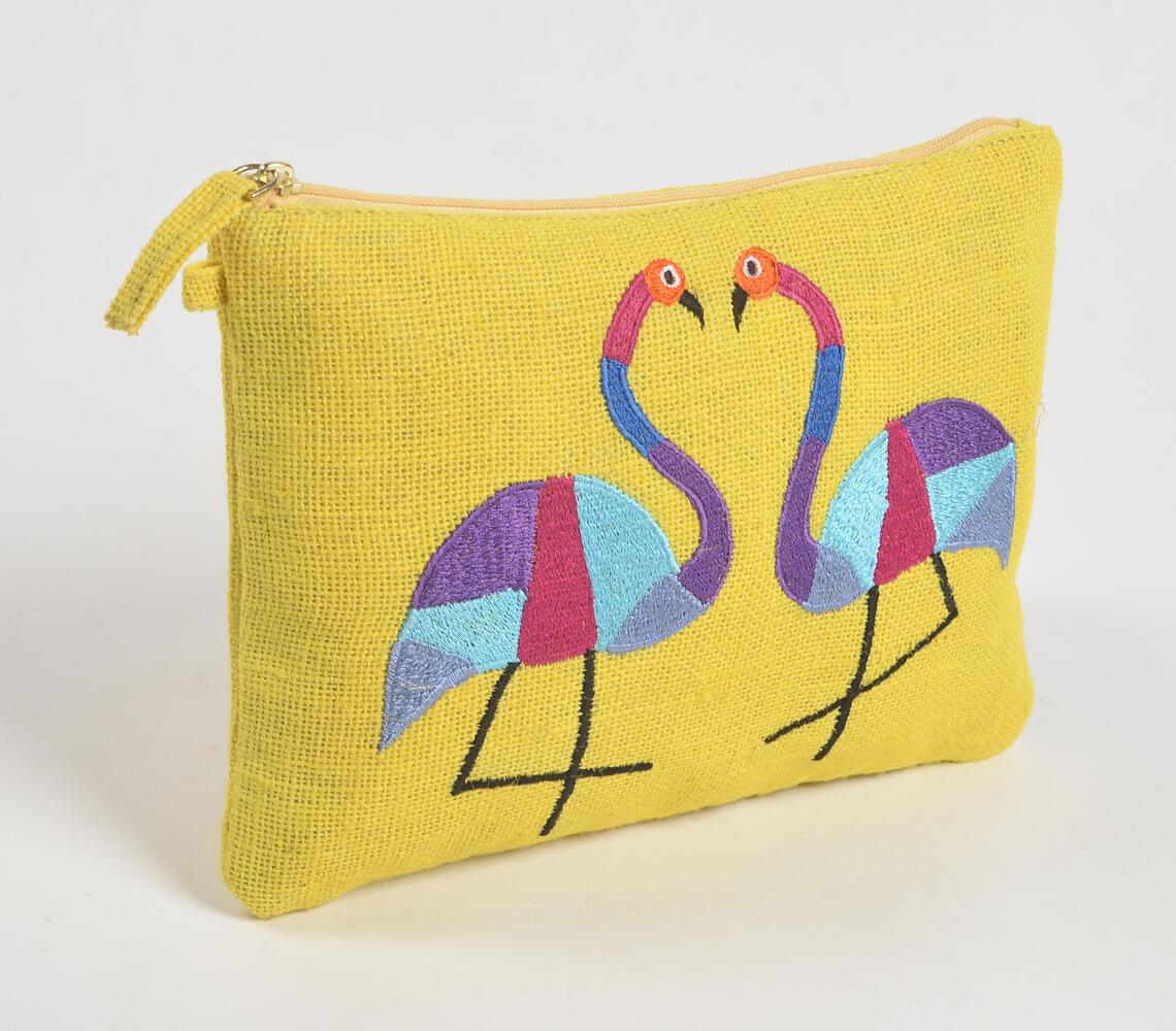 Abstract Flamingos Yellow Jute Pouch - GAAIA