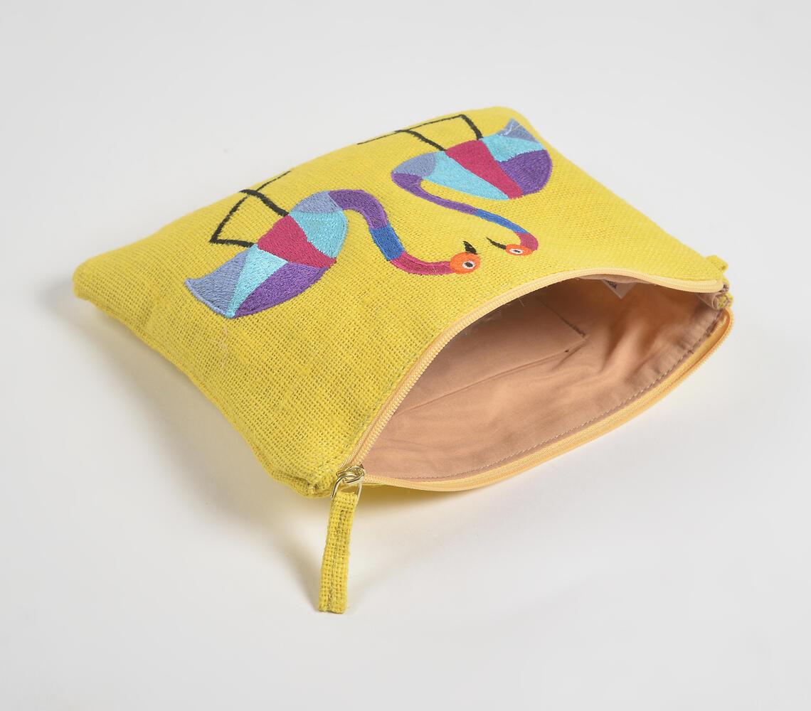 Abstract Flamingos Yellow Jute Pouch - GAAIA