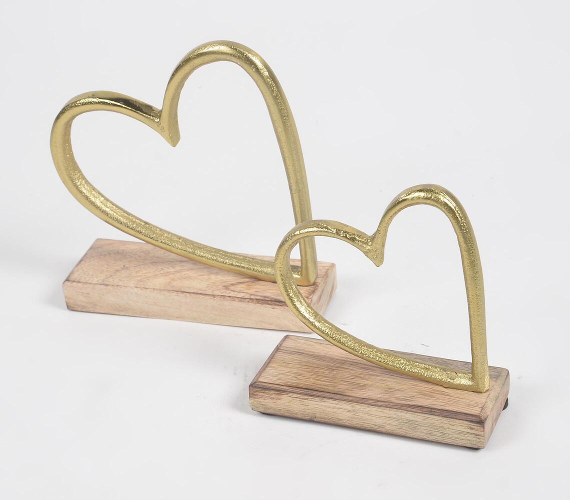 Aluminium Hearts With Wooden Base (set of 2) - GAAIA