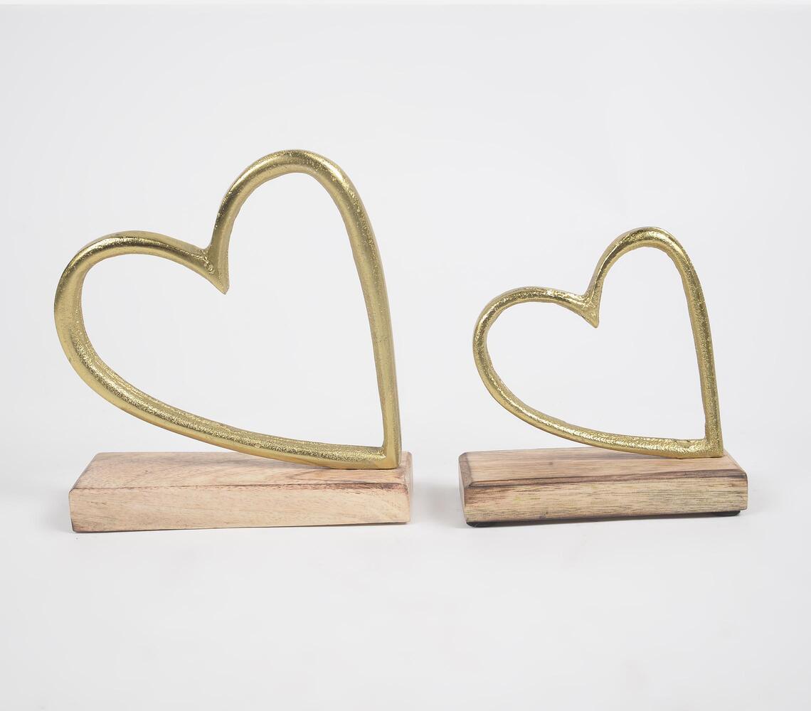 Aluminium Hearts With Wooden Base (set of 2) - GAAIA