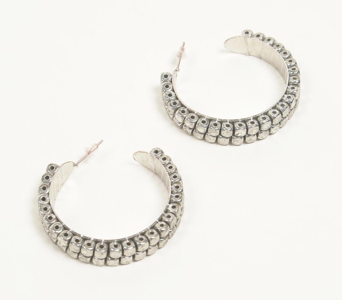 Antique Silver-Toned Iron C-Hoop Earrings - GAAIA