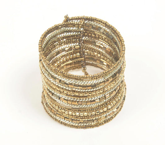 Beaded & Golden-Toned Iron Stacked Bracelet - GAAIA