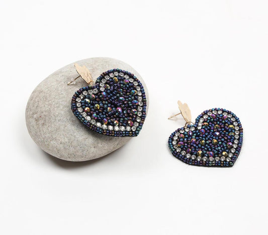 Beaded Hearts on Velvet Statement Earrings - GAAIA