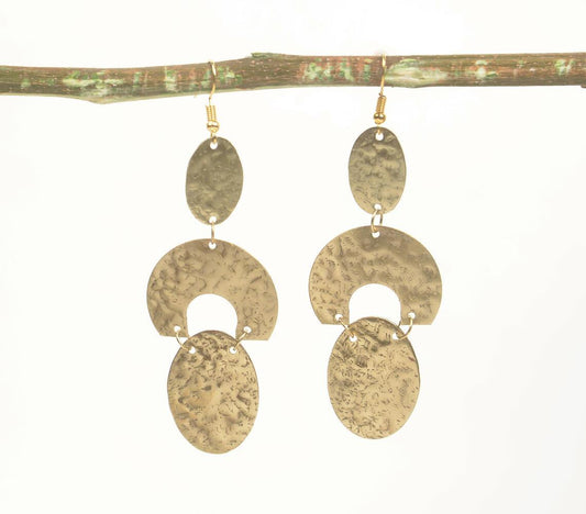 Beaten Brass Abstract Dangle Earrings - GAAIA