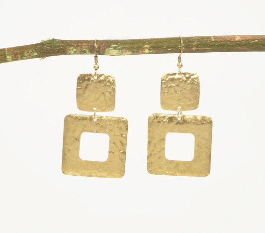 Beaten Brass Squared Up Earrings - GAAIA