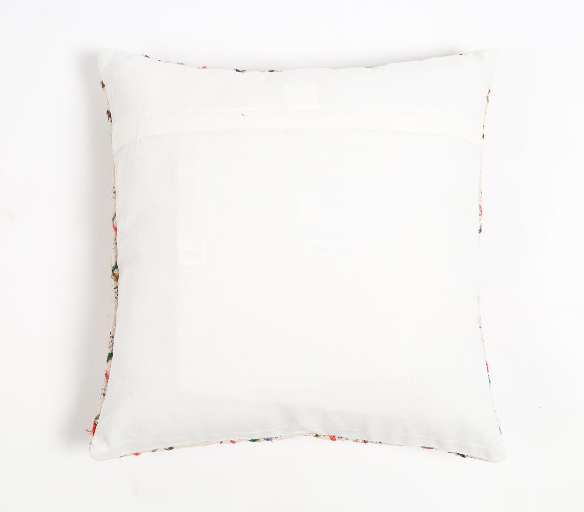 Block Printed & Embroidered Cotton Geometric Cushion Cover - GAAIA