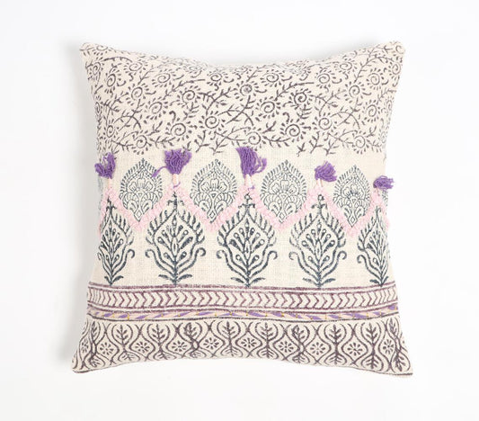 Block Printed Cotton Botanical Cushion Cover - GAAIA