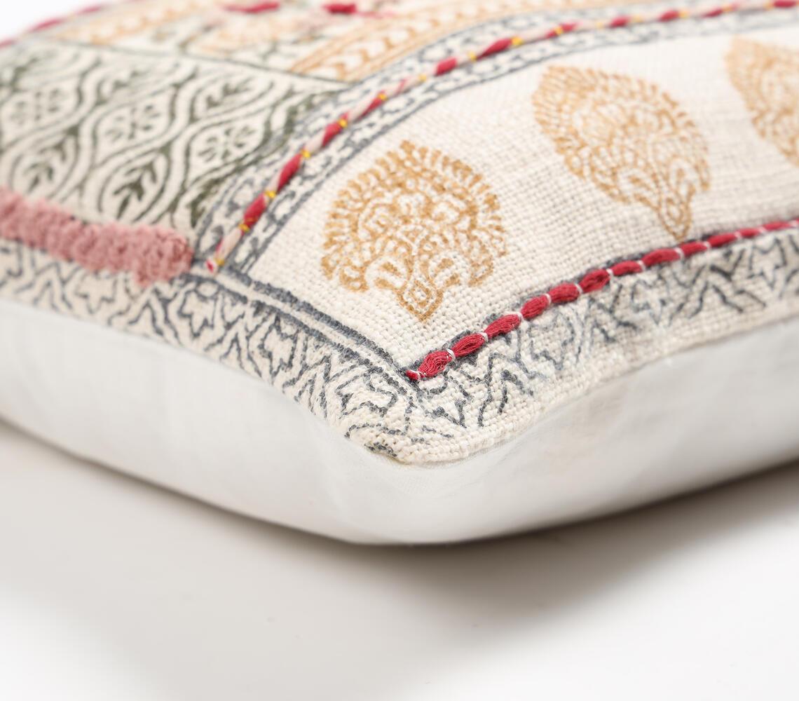 Block Printed Cotton Floral Cushion Cover - GAAIA