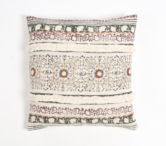 Block Printed Cotton Floral Maximal Cushion Cover - GAAIA