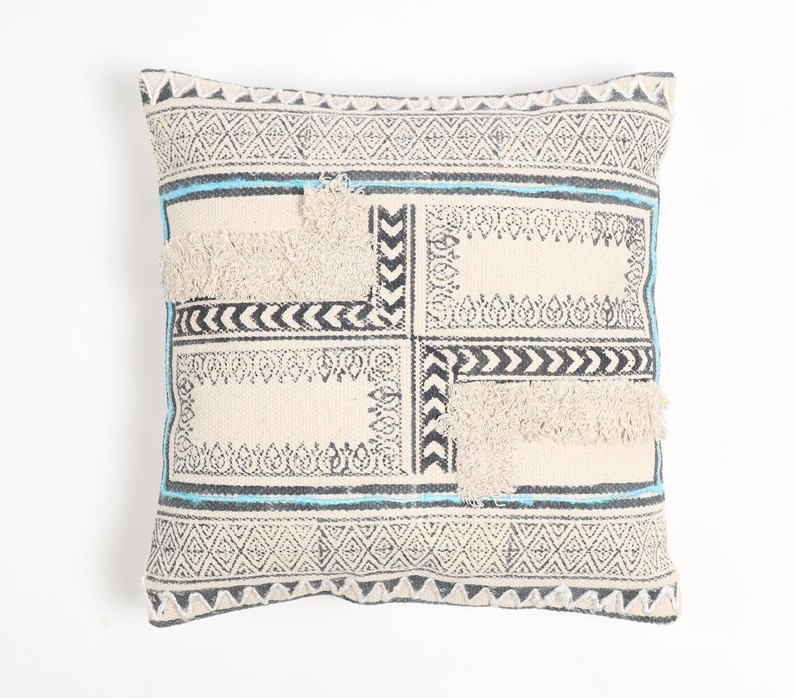 Block Printed Cotton Geometric Cushion Cover - GAAIA