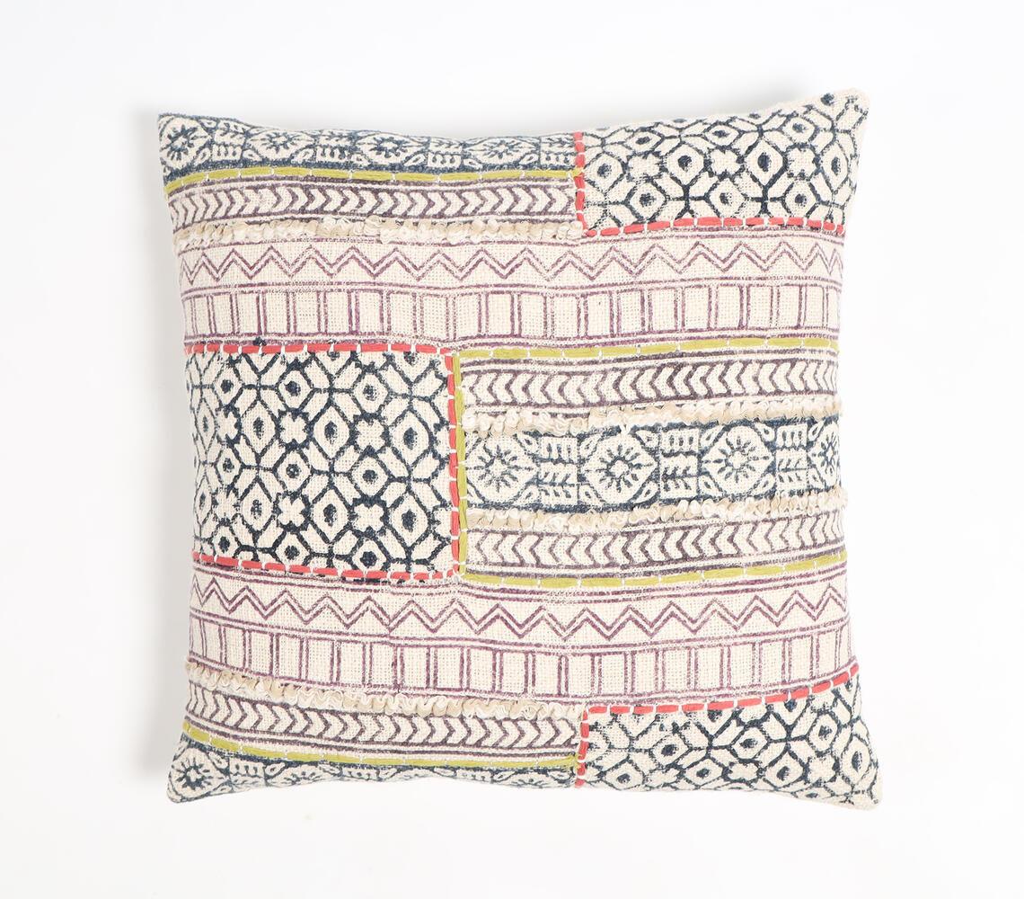 Block Printed Cotton Geometric Maximal Cushion Cover - GAAIA