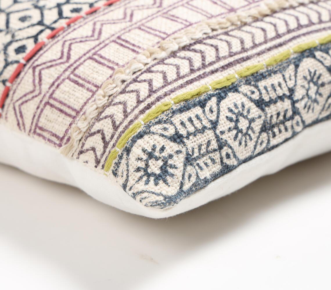 Block Printed Cotton Geometric Maximal Cushion Cover - GAAIA