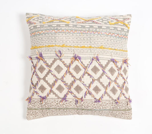 Block Printed Cotton Geometric Maximal Cushion Cover Multi Colour - GAAIA