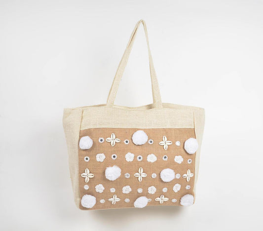 Bohemian Shells & Pom-poms Jute Tote Bag - GAAIA