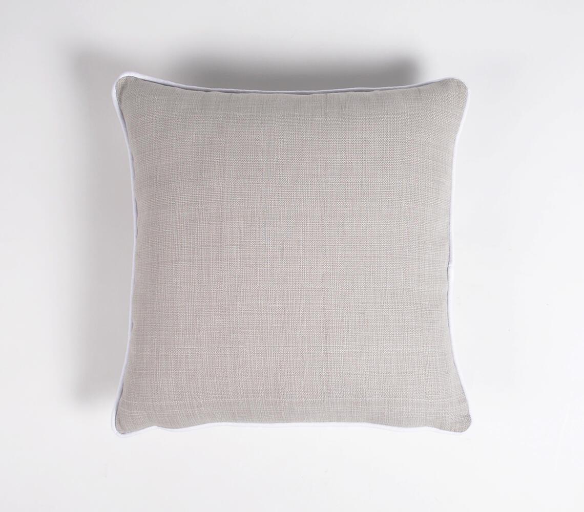 Bordered Solid Grey Hand loom Cotton Cushion Covers (set of 2) - GAAIA